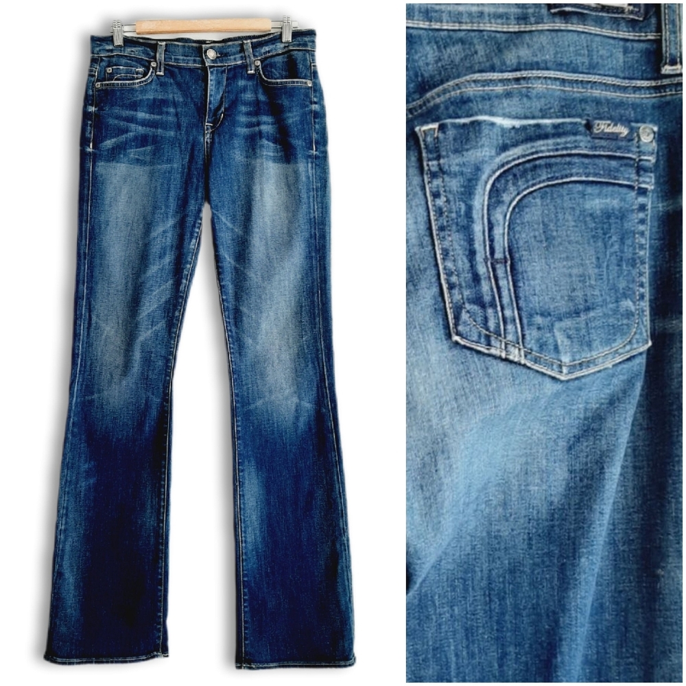 FIDELITY DENIM Belladonna Mid-Rise Bootcut Cut#285 Medium Blue Rinse Jeans Sz 3
